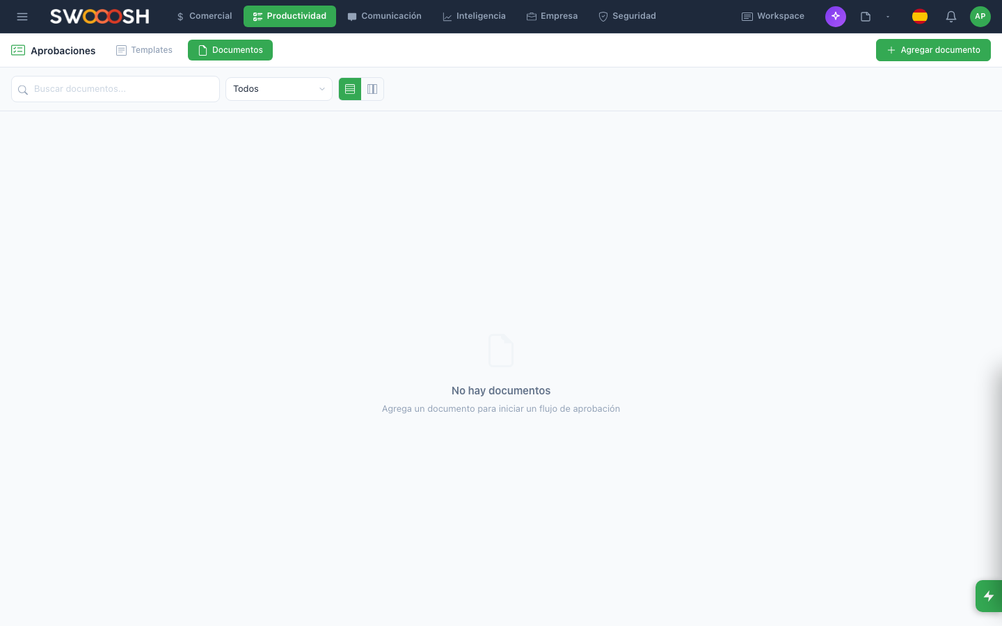 Captura del módulo Aprobaciones en Pilot Desk