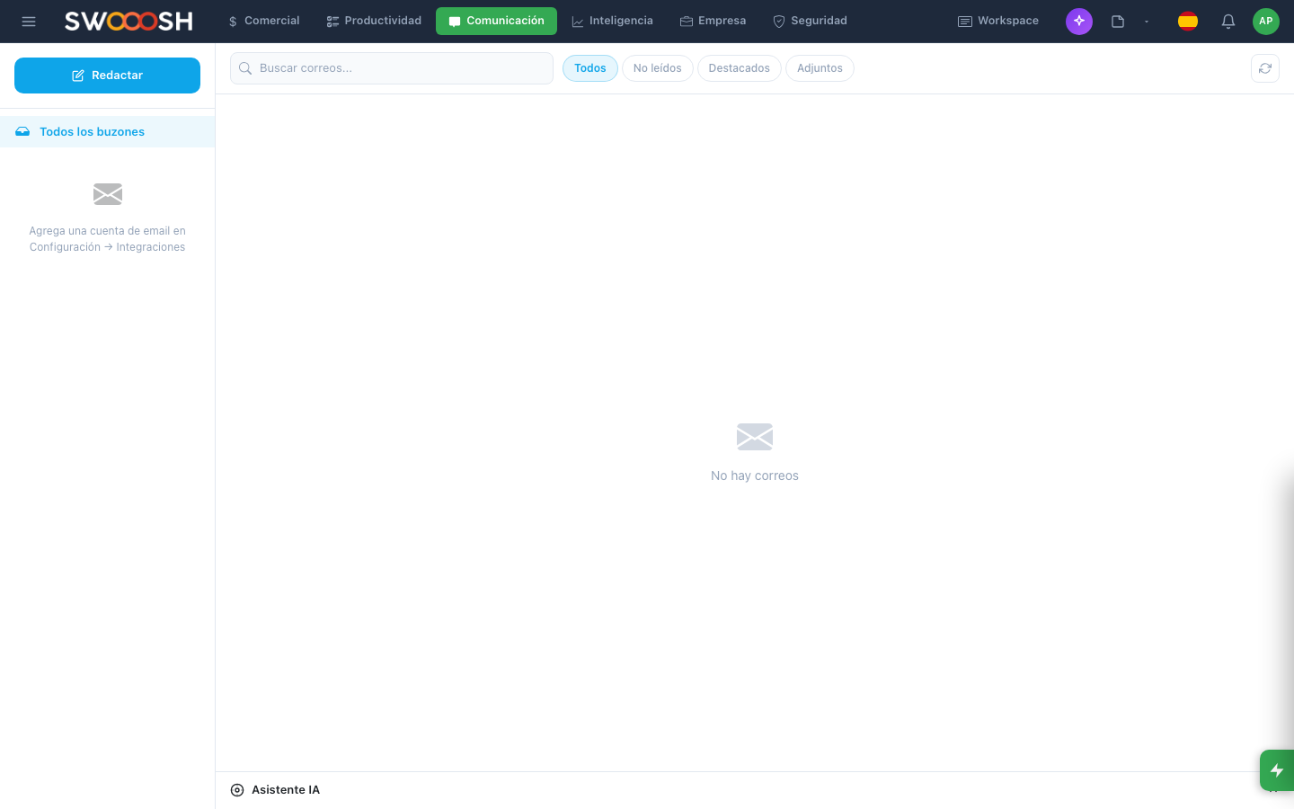 Captura del módulo Email en Pilot Desk