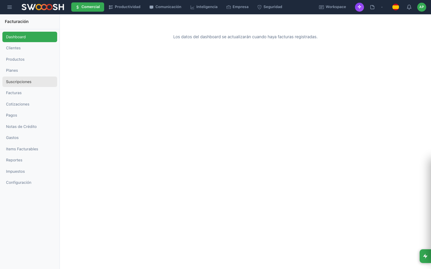 Captura del módulo Facturación en Pilot Desk