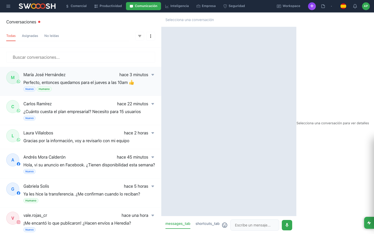 Captura del módulo Redes sociales en Pilot Desk