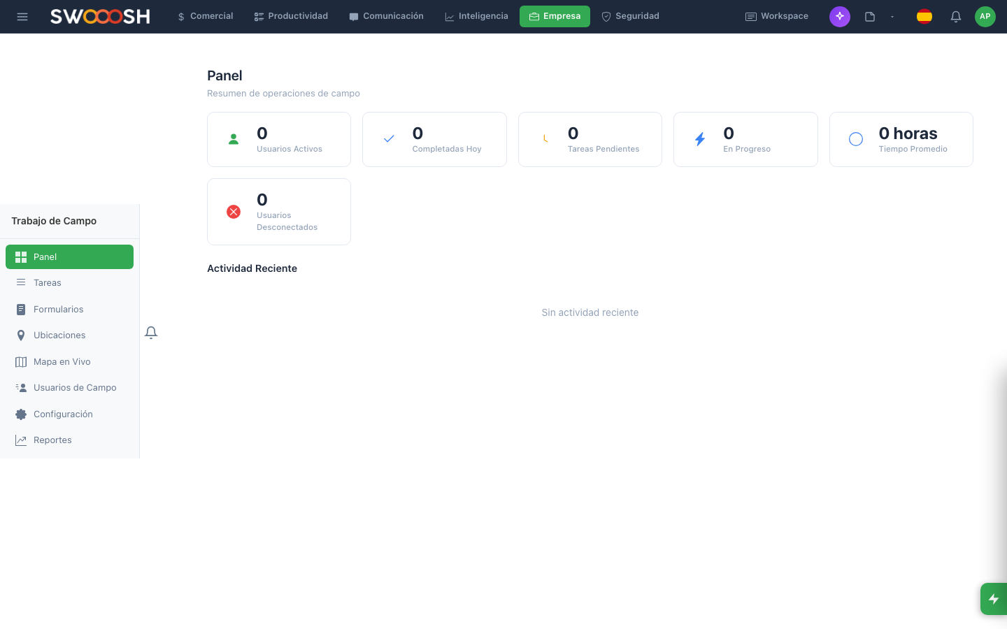 Captura del módulo Trabajo de campo en Pilot Desk