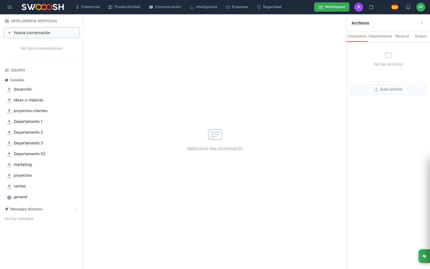 Captura del módulo Workspace AI en Pilot Desk